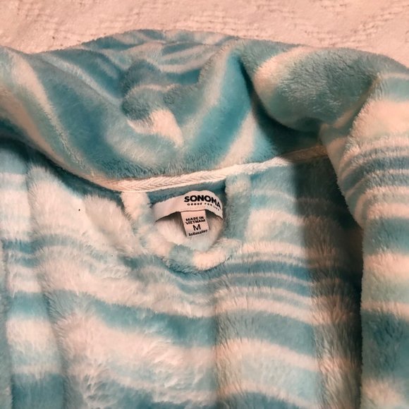 Sonoma Blue Wave Bath White Stripe  Long Sleeve Bathrobe Medium - Picture 2 of 6